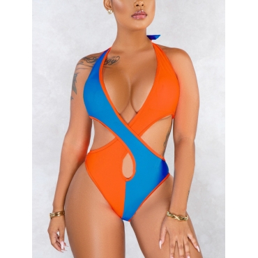 

Lovely Boho Bandage Hollow-out Design Blue One-piece Swimsuit