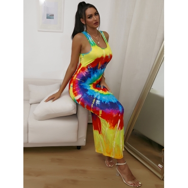 

LW Casual U Neck Tie-dye Multicolor Ankle Length Dress, Multi