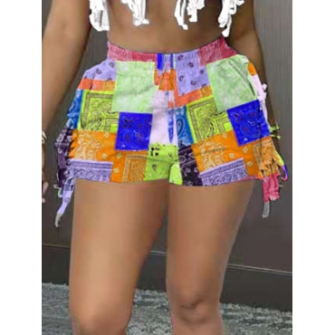

Lovely Street Cashew Print Patchwork Purple Shorts