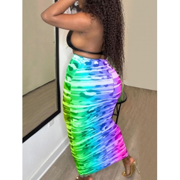 

LW Plus Size Street Gradient See-through Multicolor Mid Calf Skirt, Multi