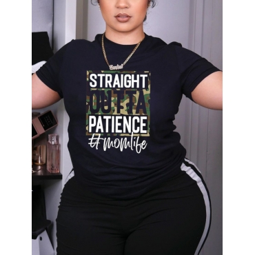 

LW Casual Camo Letter Print Black T-shirt