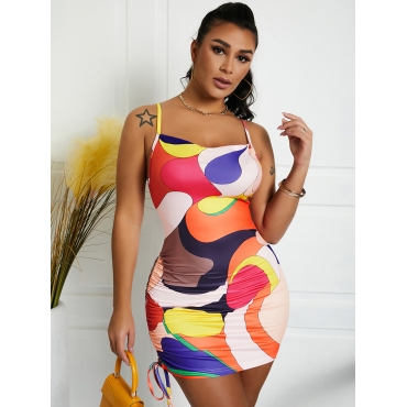 

Lovely Sexy Print Drawstring Multicolor Mini Dress, Multi