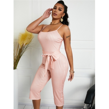 

Lovely Casual Striped Bandage Design One-piece Jumpsuit, Stripe