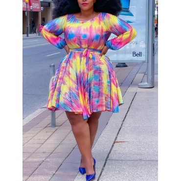 

LW Plus Size Boho Tie-dye Fold Design Red Knee Length A Line Dress