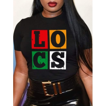 

Lovely Casual Round Neck Letter Print Black T-shirt