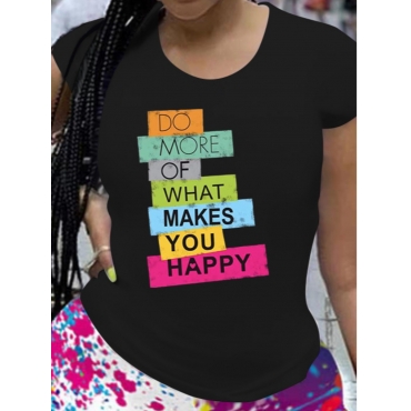 

Lovely Letter Print Patchwork T-shirt, Black