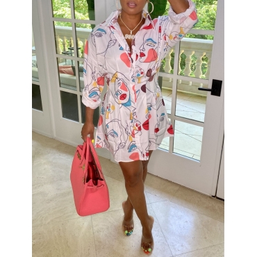 

Lovely Dropped Shoulder Figure Print Shirt Dress, Light pink