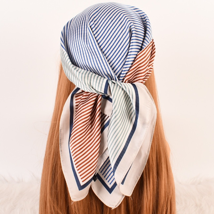 

LW Striped Large Square Bandana Headband, Blue