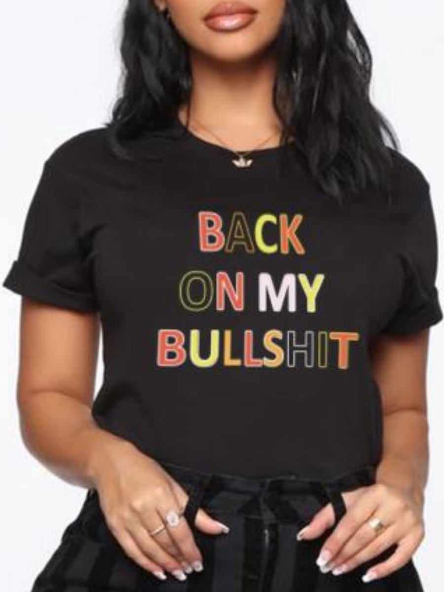 

Lovely Letter Print Patchwork T-shirt, Black