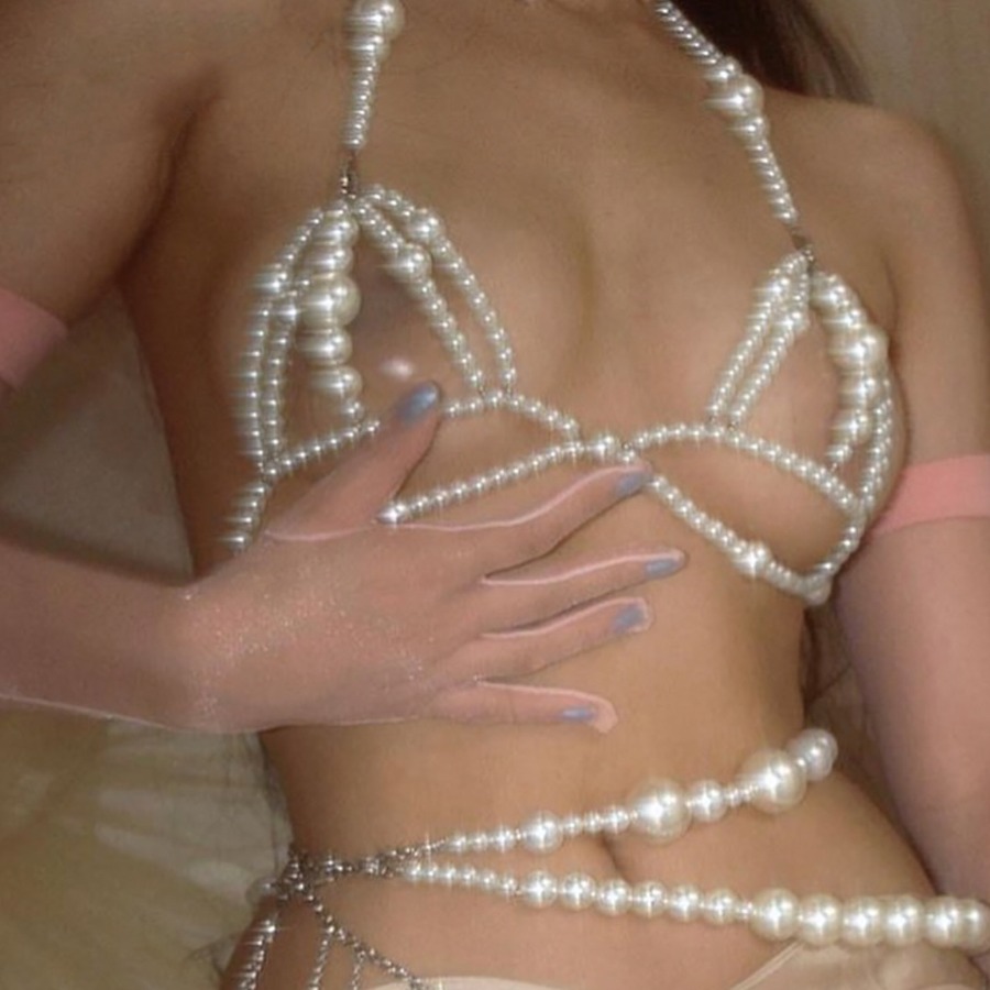 

Lovely Pearl Decoration Bra Body Chain, White