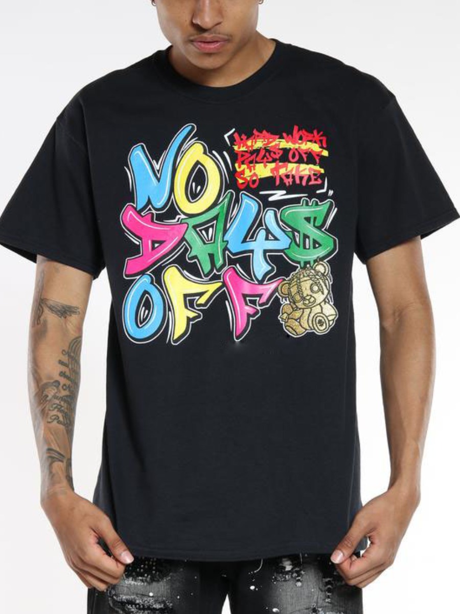 

Lovely Men Letter Print Patchwork T-shirt, Black