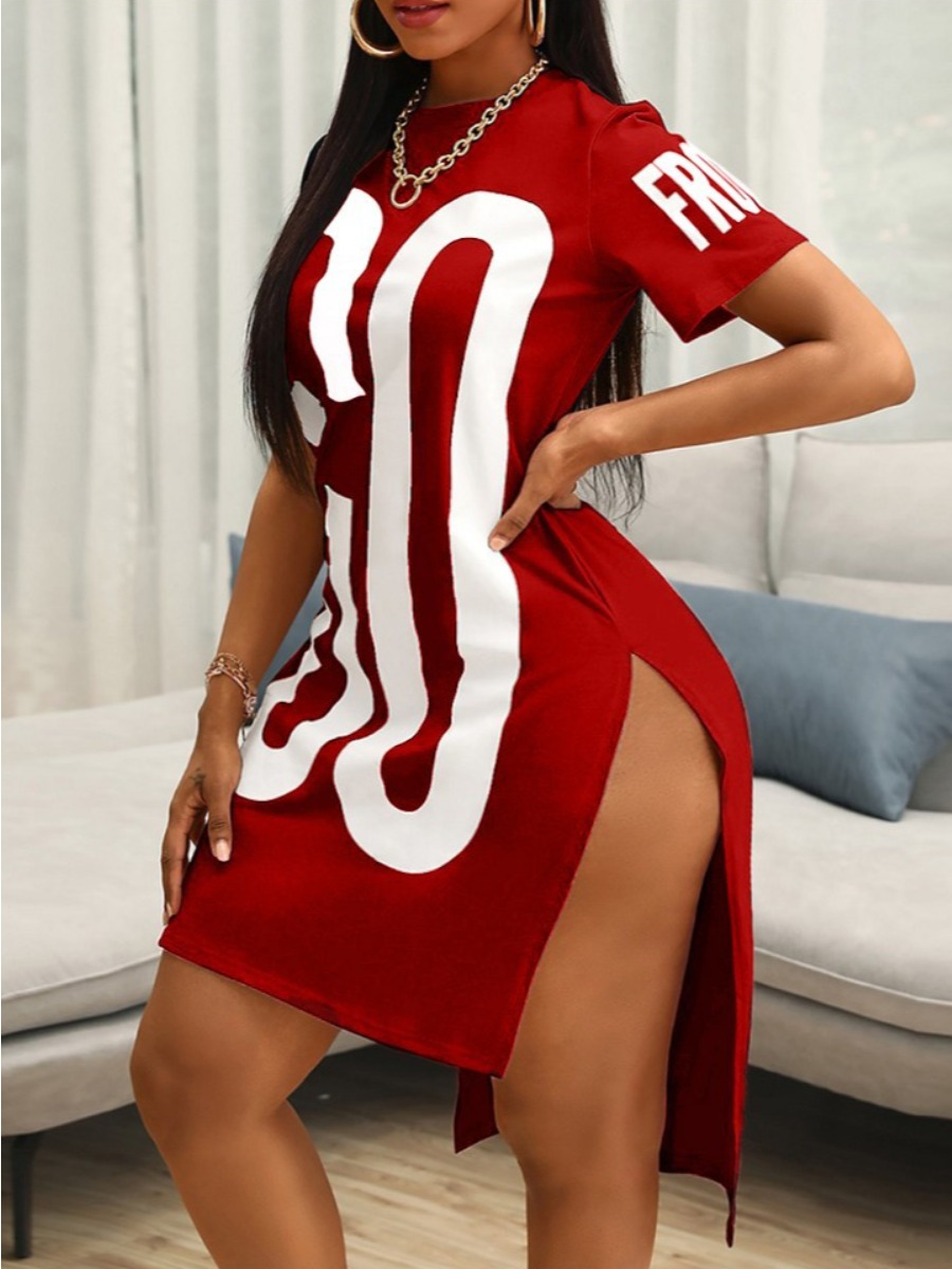 LW Plus Size Letter Print Slit Dress