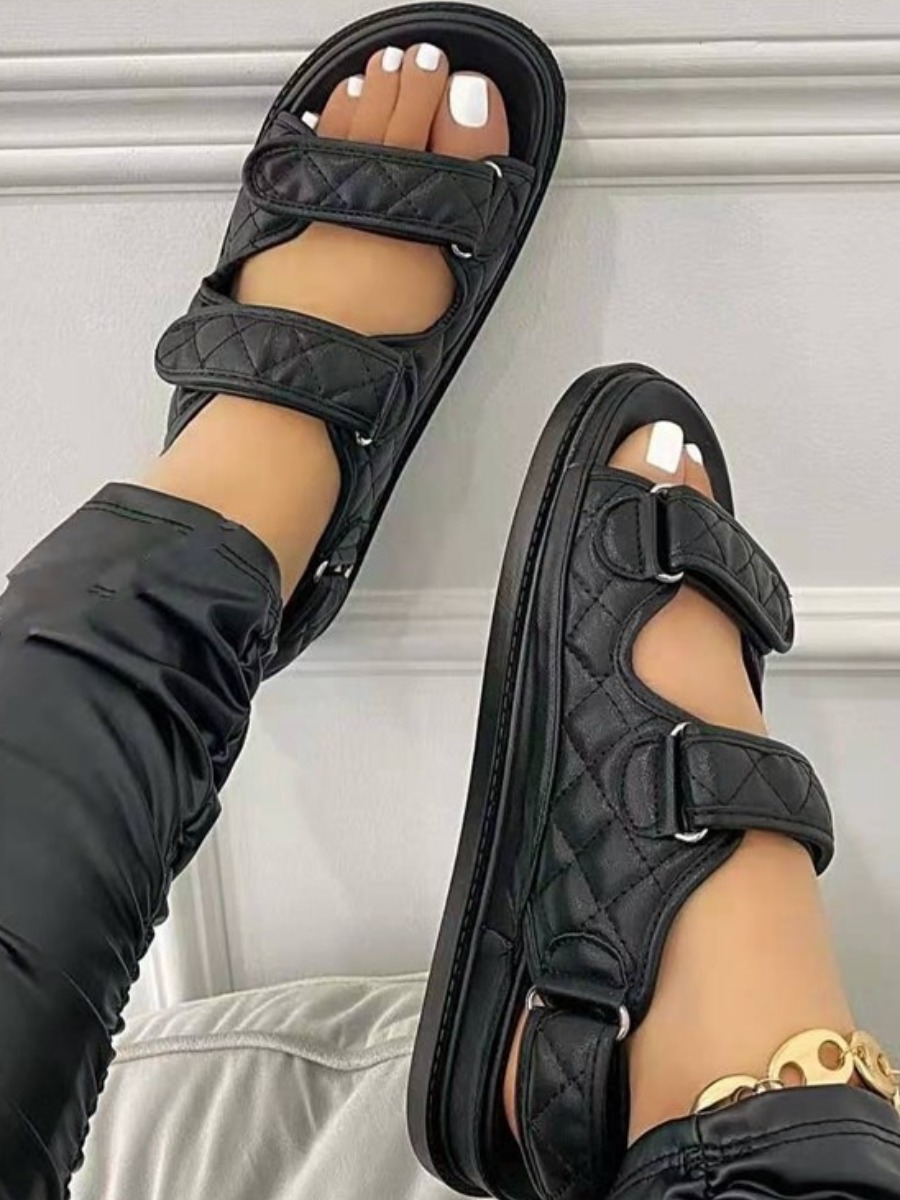 

LW Quilted Double Velcro Sandals, Black