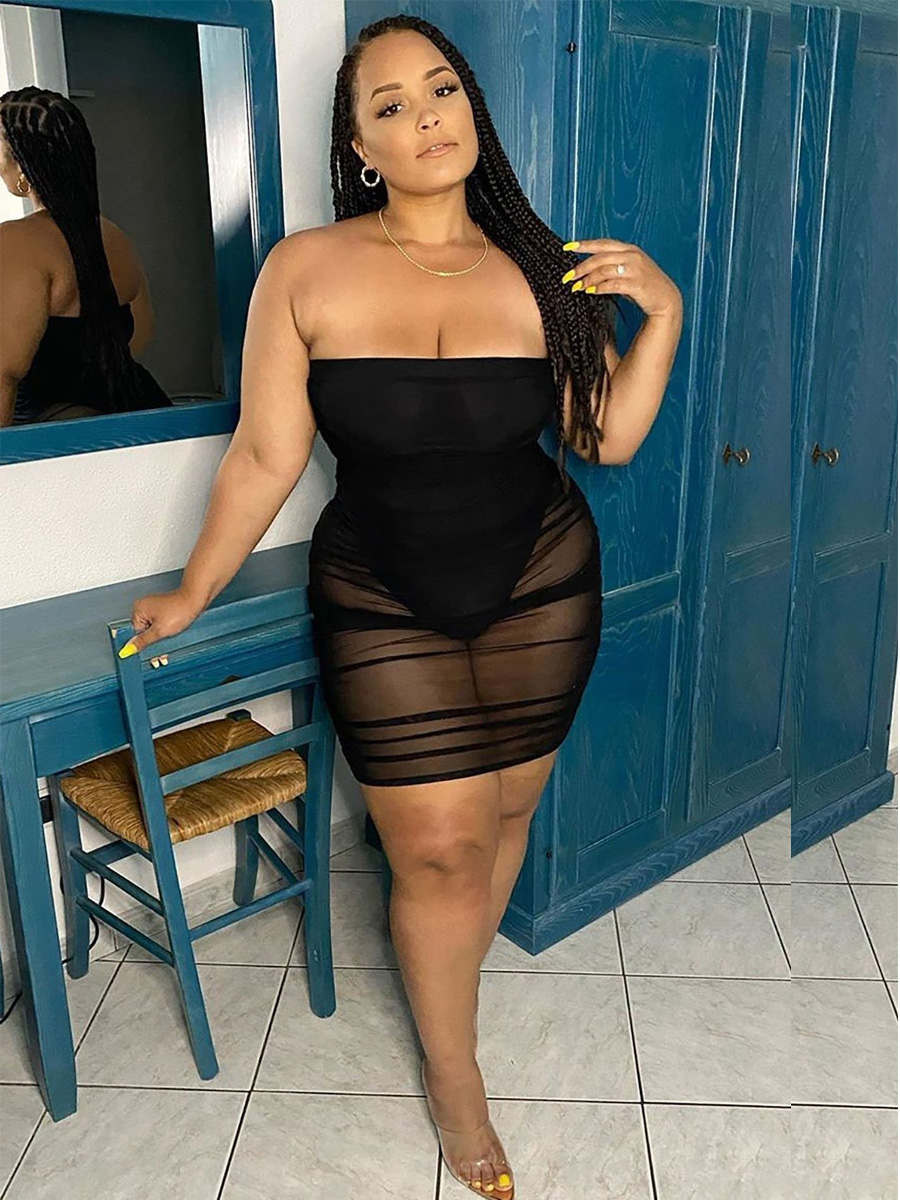 Lovely Plus Size Off The Shoulder See-through Dress