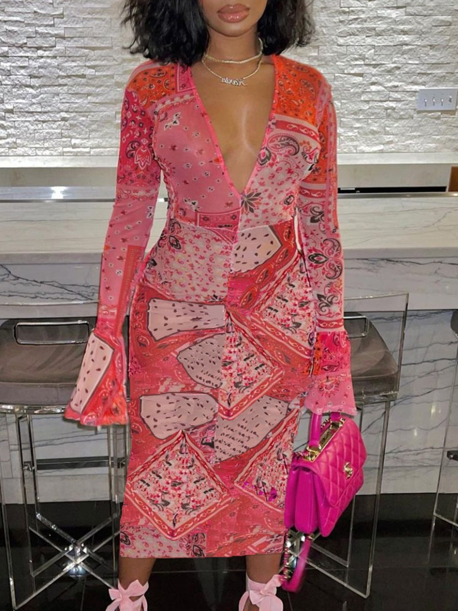 

Lovely Cashew Dot Print Flared Dress, Pink