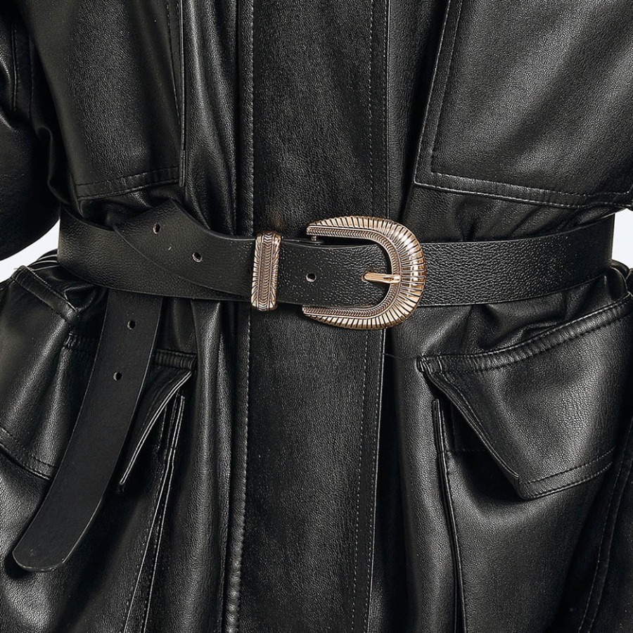 

Lovely Buckle Design Leather Belt, Black