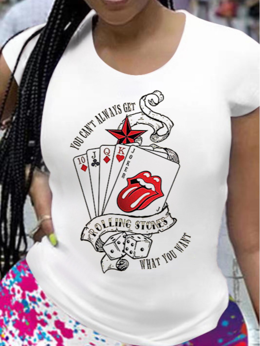 

LW Round Neck Letter Lip Print T-shirt, White