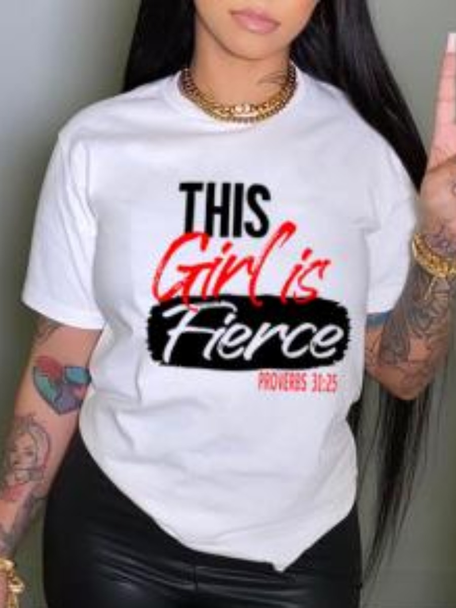 

Lovely Round Neck Letter Print T-shirt, White