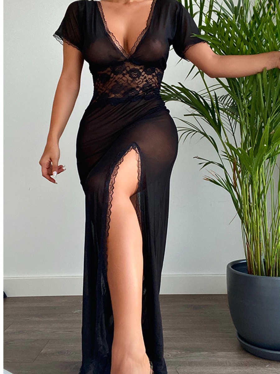 

LW SXY See-through High Split Babydoll, Black