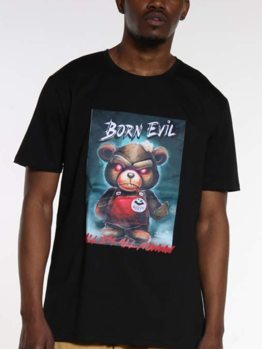 

Lovely Men Cartoon Letter Print T-shirt, Black