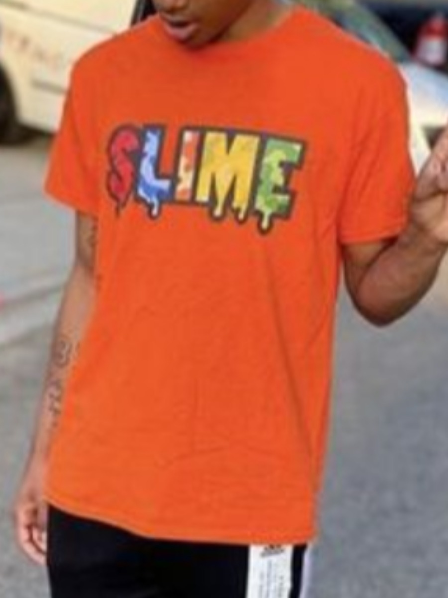 

LW Men Round Neck Letter Print T-shirt, Orange