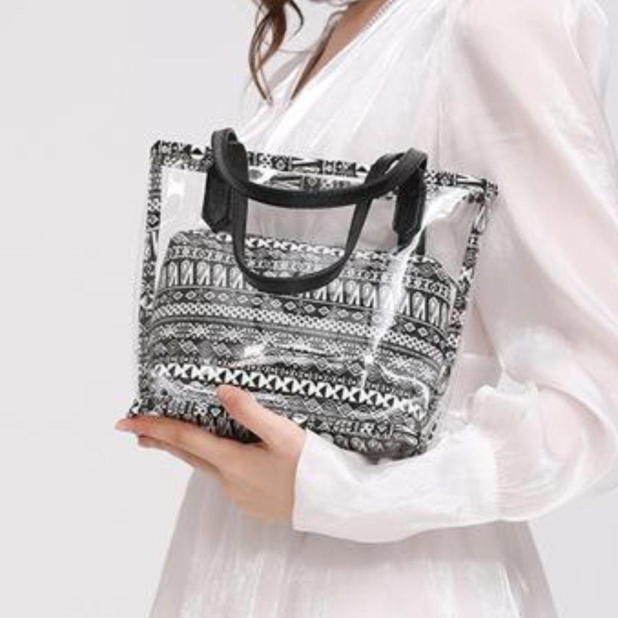 

LW Geometric Print See-through Shoulder Bag, Black