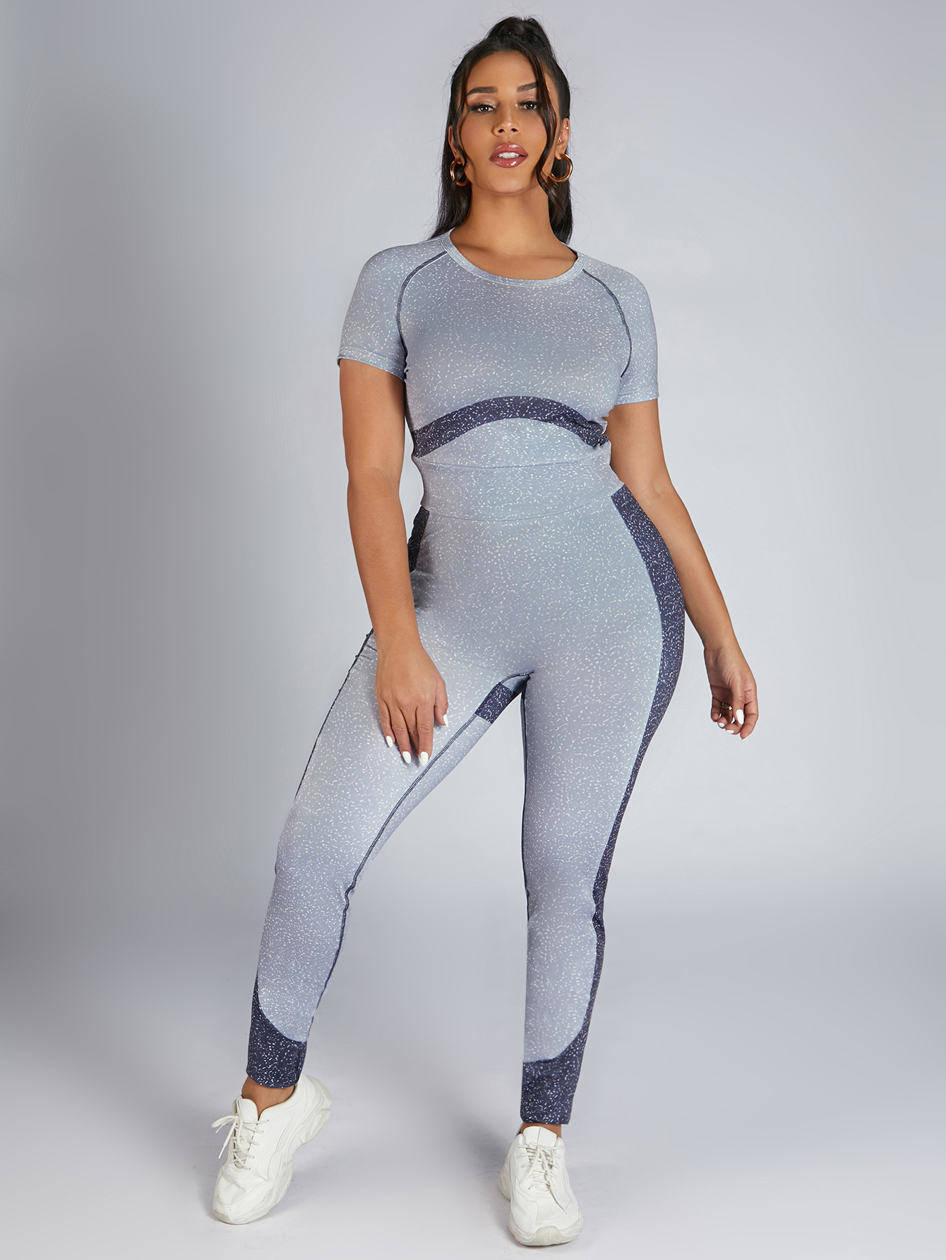 

LW Sporty Patchwork Hollow-out Grey Two Piece Pants Set
