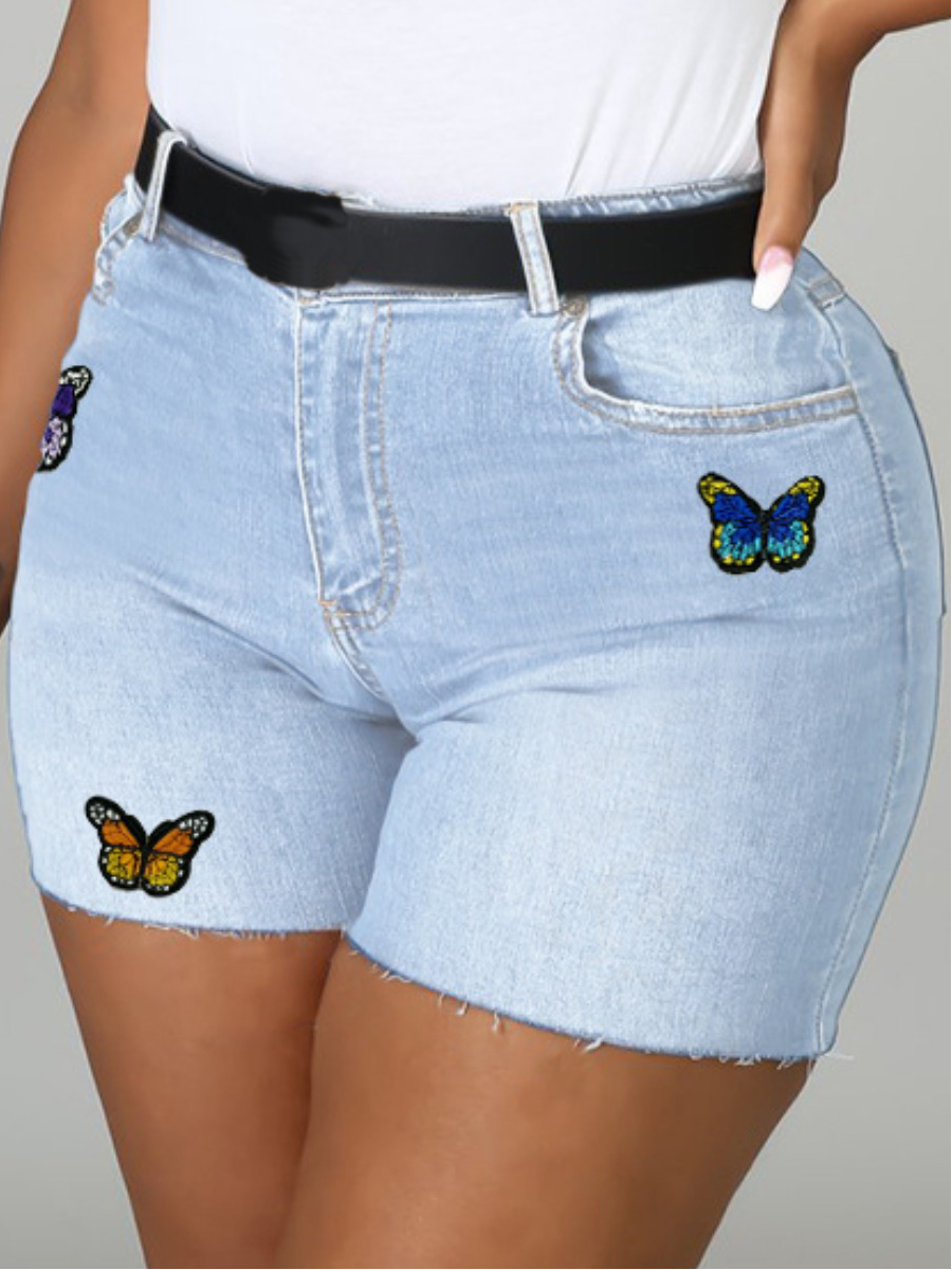 

LW Denim Casual Print Straight Mid Zipper Fly Positioning Print Jeans, Baby blue