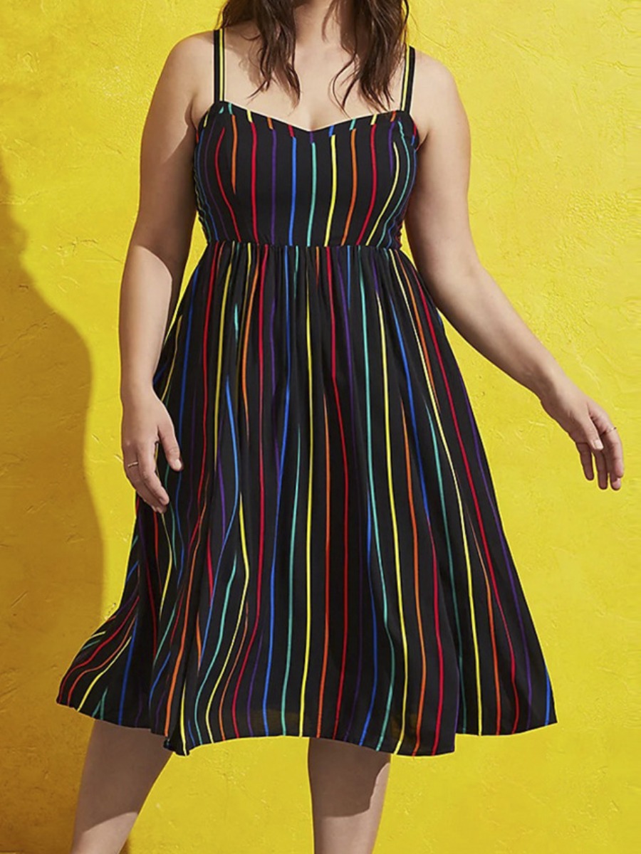 

LW Plus Size Striped Cami A Line Dress, Black