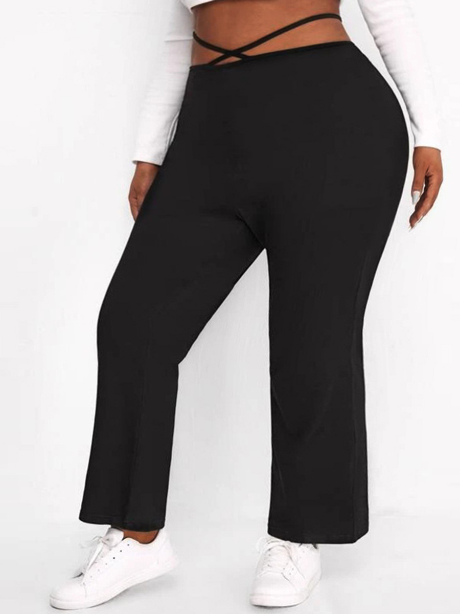 

Lovely Plus Size Cross Strap Flared Pants, Black