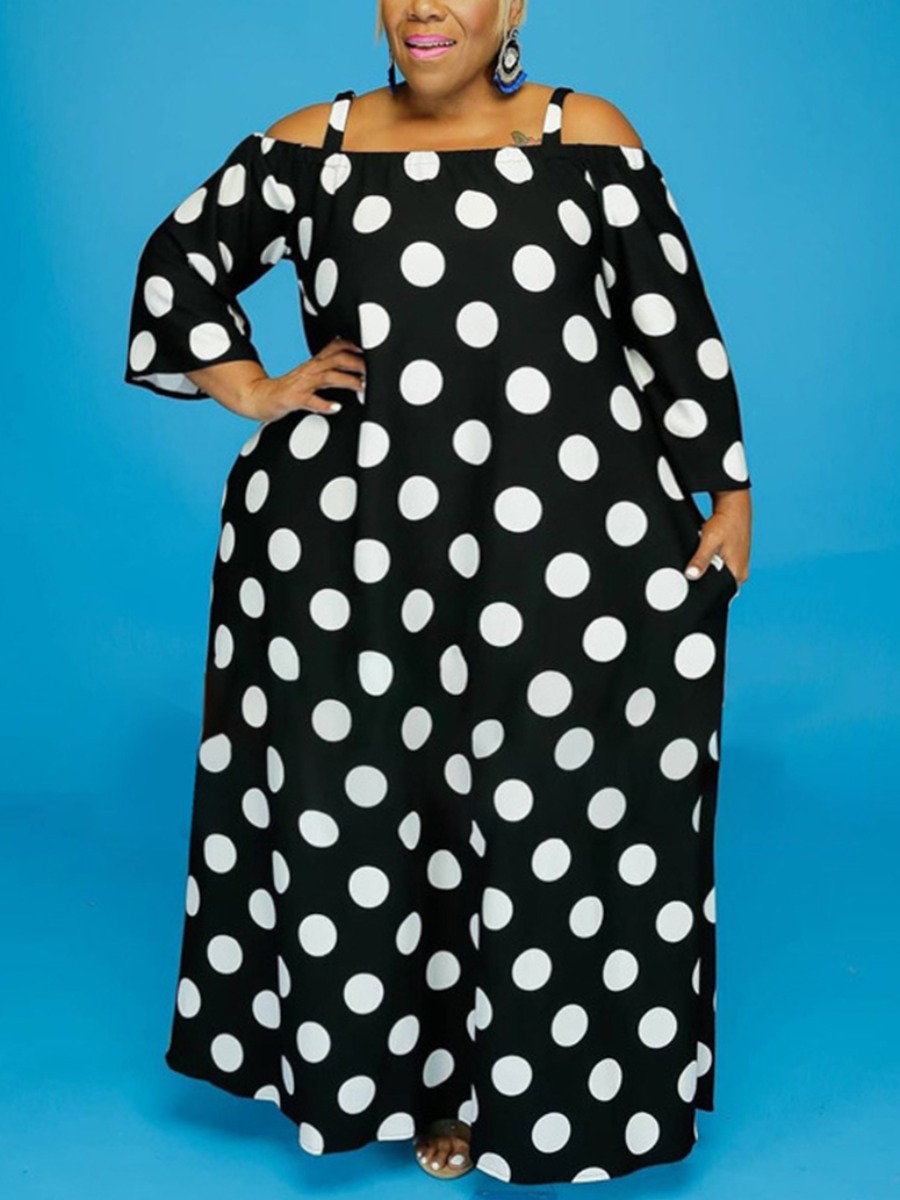

LW BASICS Plus Size Dot Print Wide Fit A Line Dress, Black