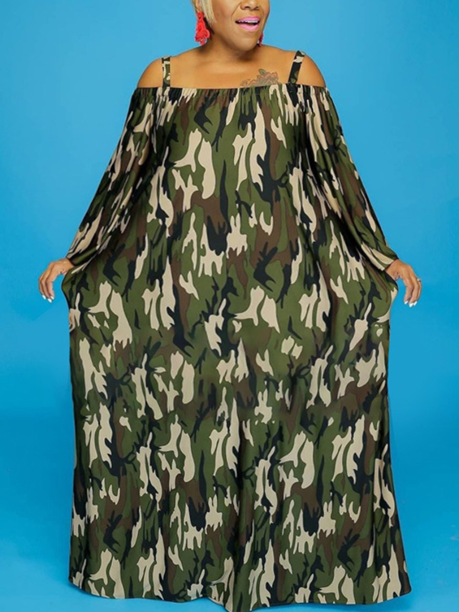 

LW BASICS Plus Size Camo Print Wide Fit A Line Dress