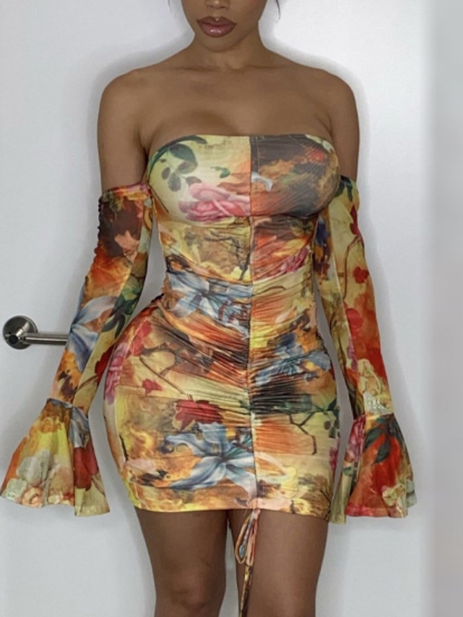 

LW Off The Shoulder Flared Bodycon Dress, Yellow