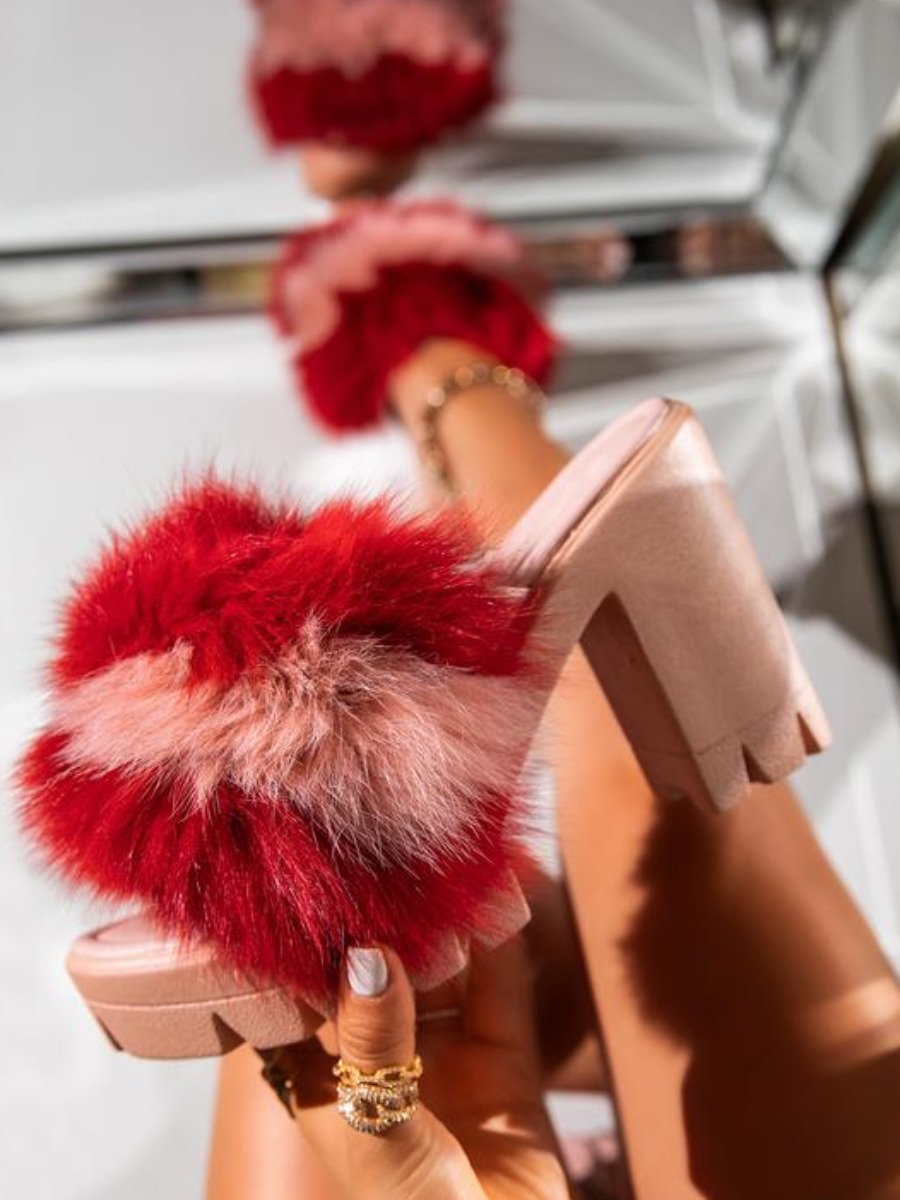 

LW Fluffy Patchwork Heels, Pink
