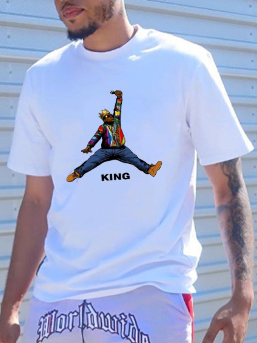 

LW Men Figure Letter Print T-shirt, White