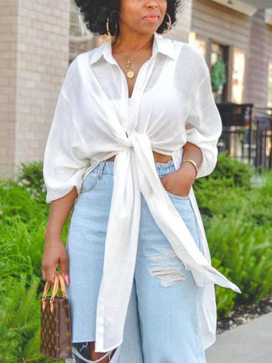 

LW See-through Split Blouse, White