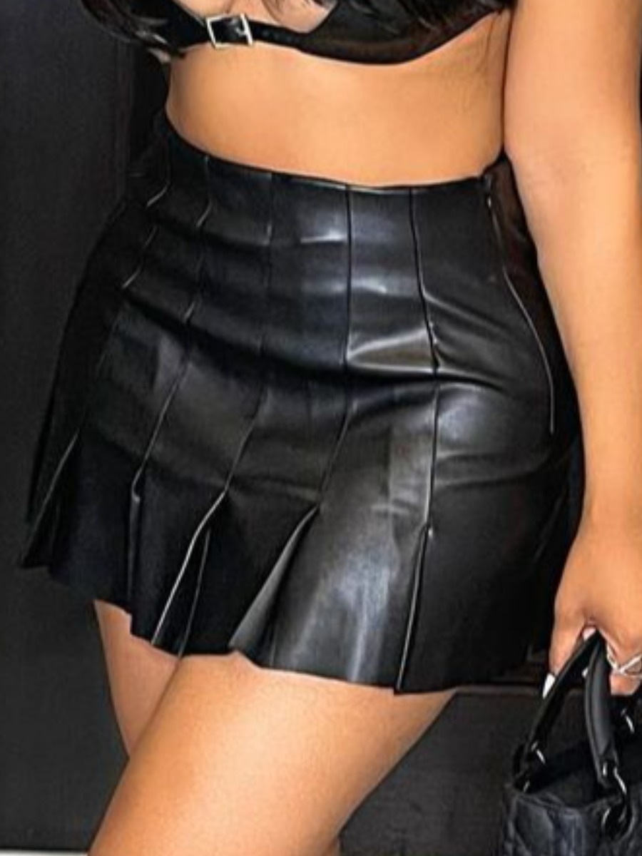 

Lovely Pleated A Line Skirt, Black
