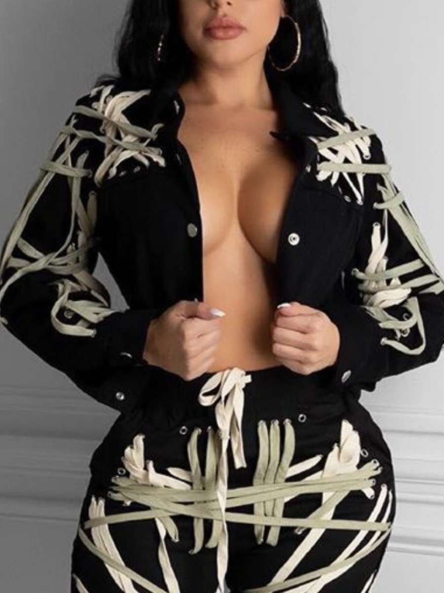

LW Bandage Design Patchwork Coat, Black