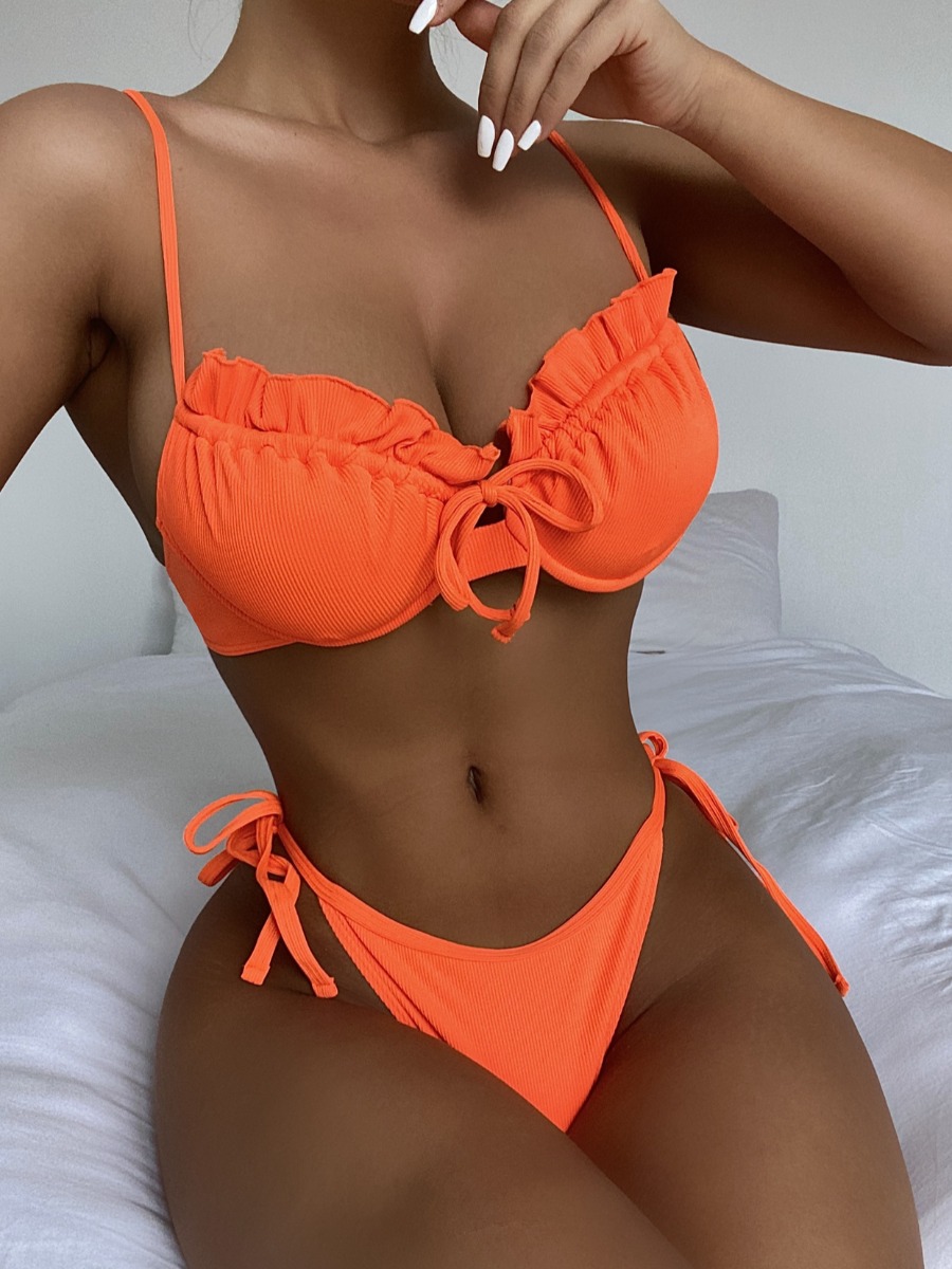 

Lovely Flounce Bandage Design Two-piece Swimsuit, Orange