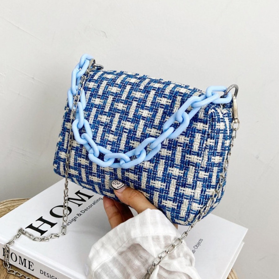

LW Chain Strap Patchwork Messenger Bag, Blue