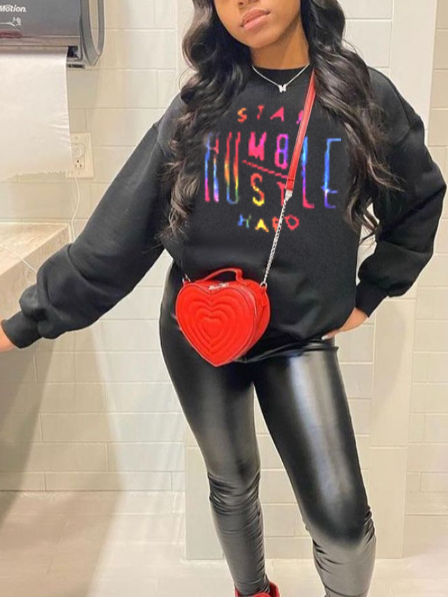 

LW BASICS Dropped Shoulder Letter Print Oversized Hoodie, Black