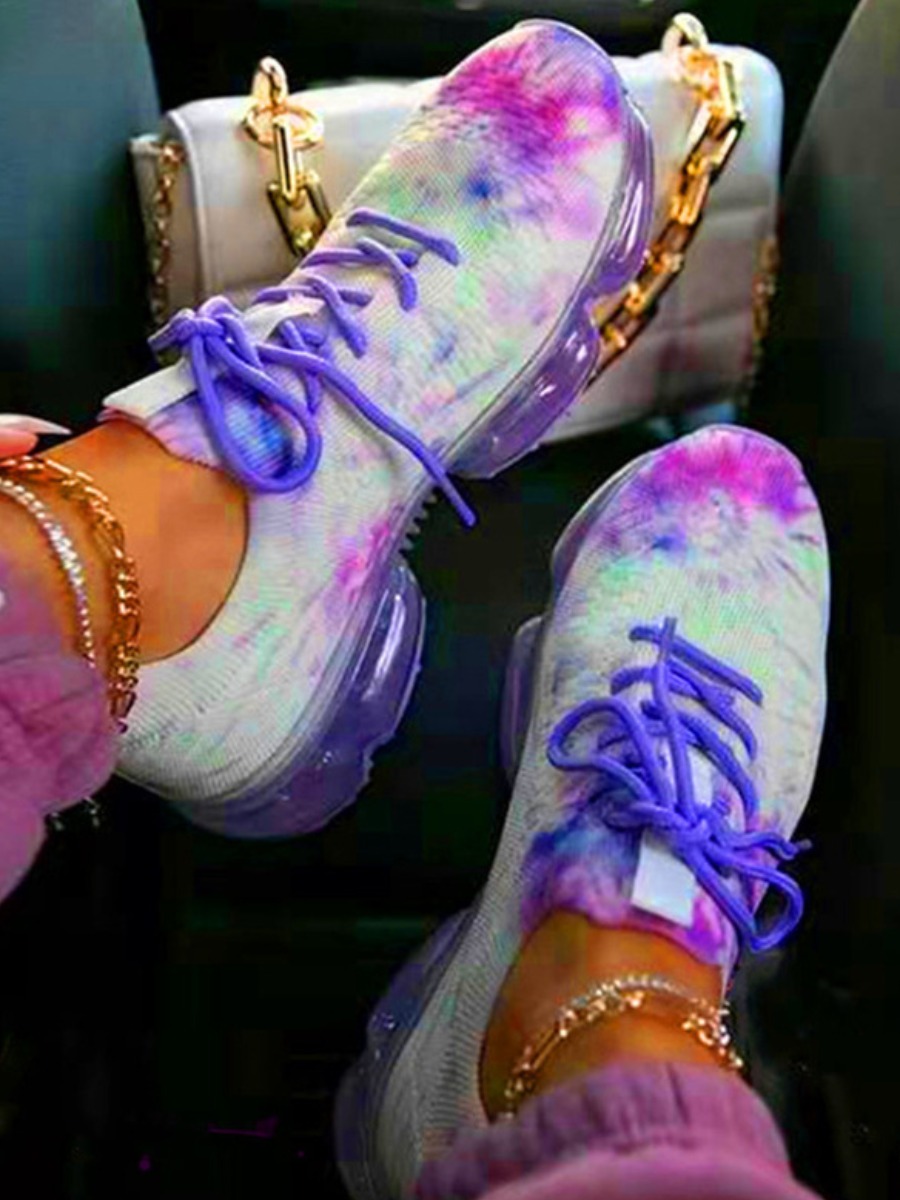 

LW Tie-dye Round-toe Sneakers, Purple