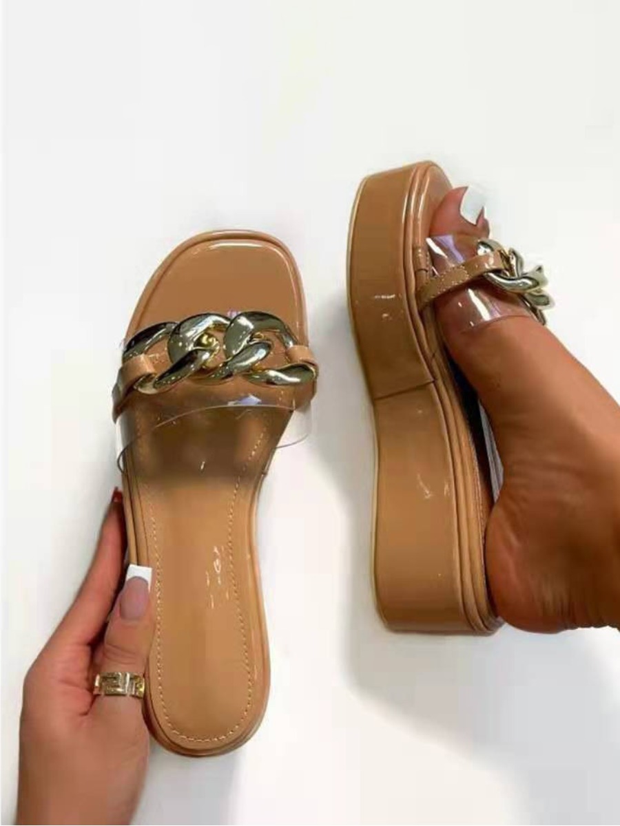 

LW Chain Decoration Platform Shoes, Khaki