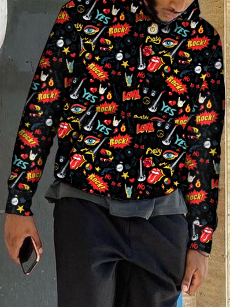 

LW Men Lip Letter Print Oversized Hoodie, Multi