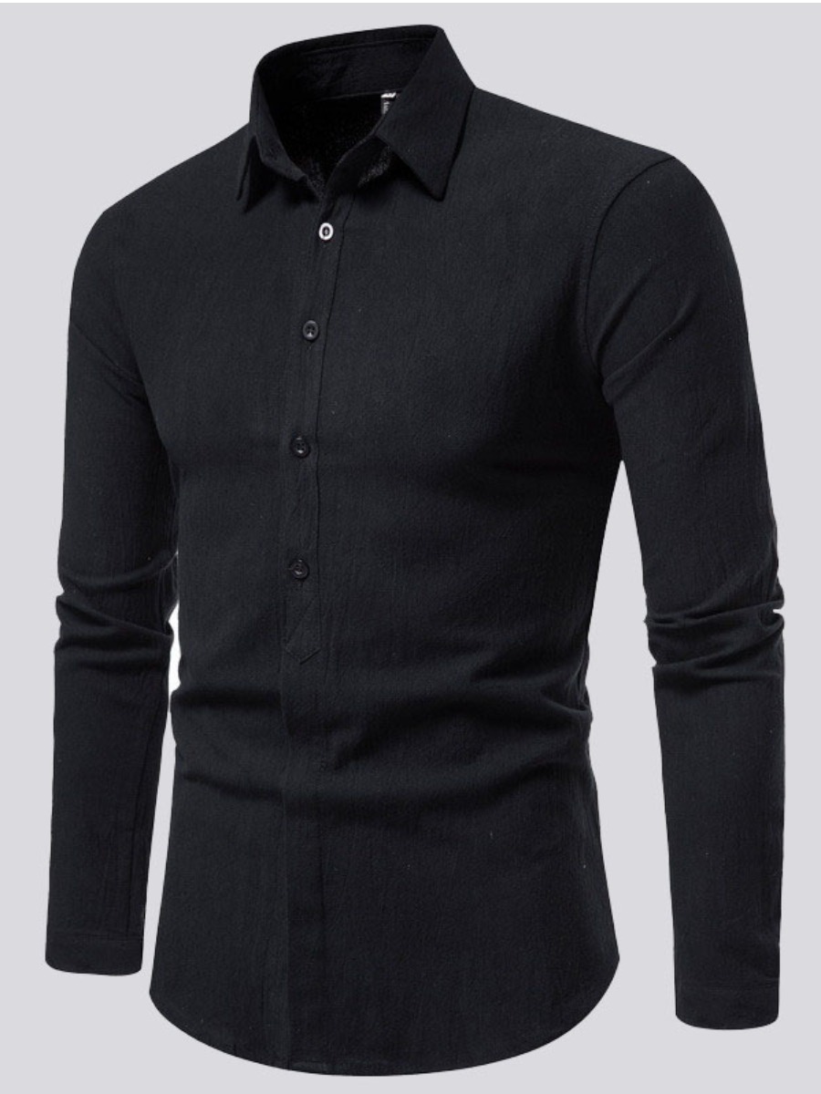 

LW COTTON Turndown Collar Button Design Shirt, Black
