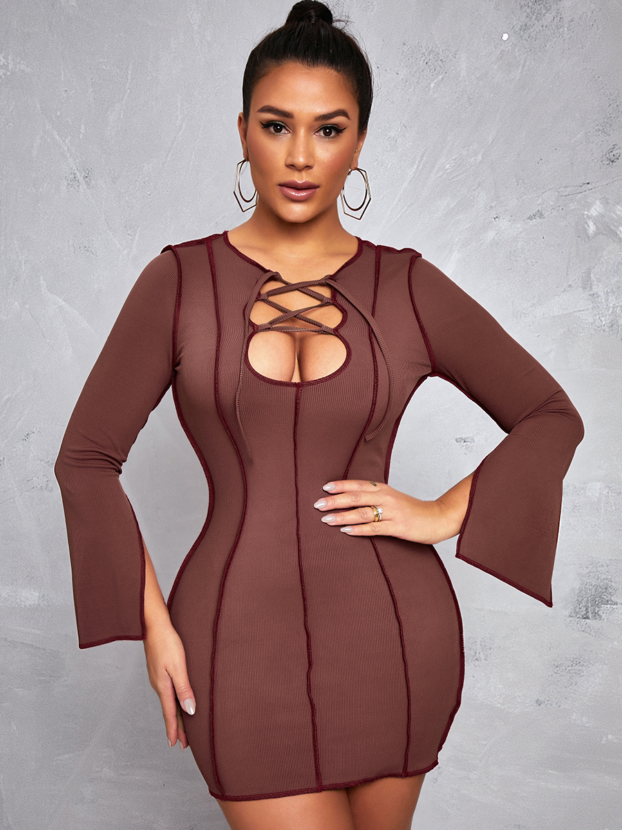 

Lovely Bandage Design Split Sleeve Mini Dress, Auburn