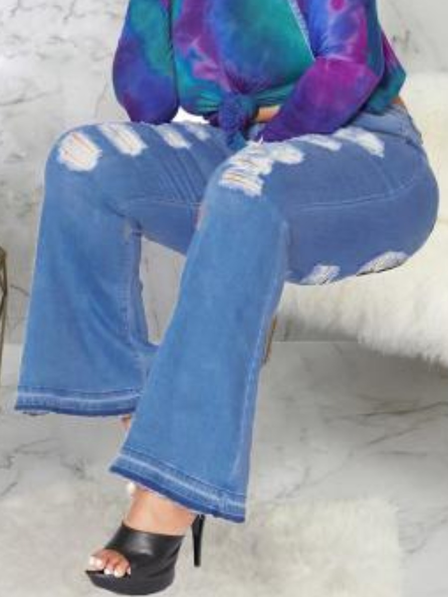 

LW Plus Size Ripped Flared Jeans, Baby blue