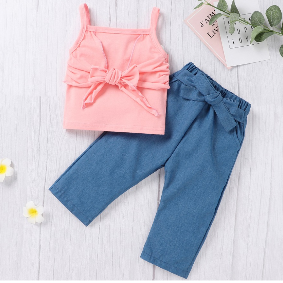

LW Girl Bandage Design Cami Top Two Piece Pants Set, Pink