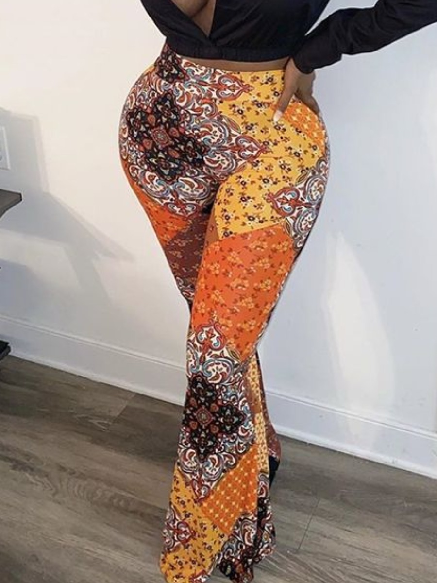 

Lovely Mixed Print Flared Pants, Multi