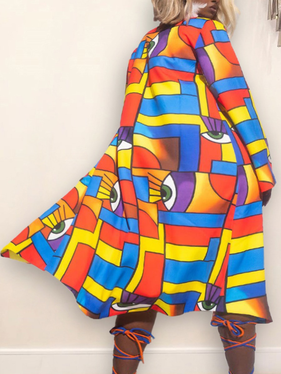 

LW Plus Size Color-lump Eye Print Coat, Yellow